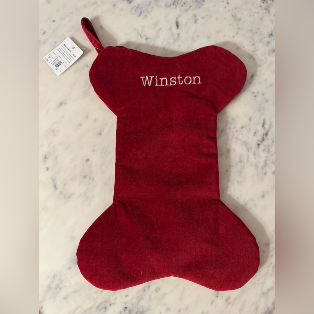 Pottery Barn Red Velvet Dog Bone Stocking - Winston